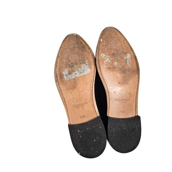 LUCCHESE WOMEN'S BLACK PONY HAIR LEATHER W/ PATENT LEATHER INLAY LOAFER SZ 7.5B - Picture 8 of 8